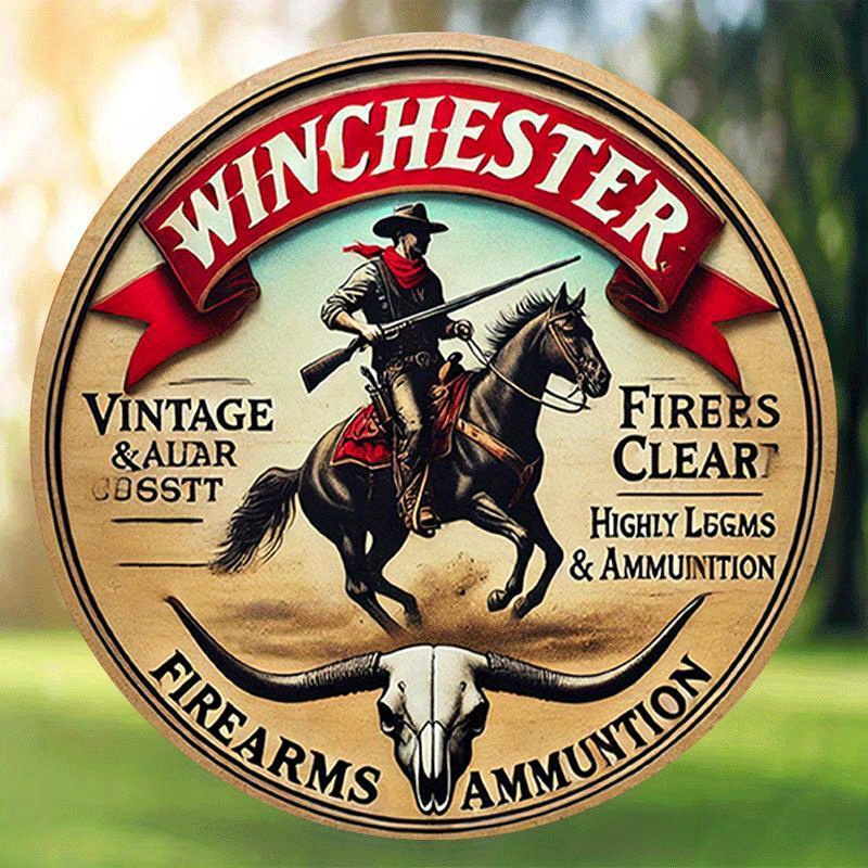 Hunting Outdoor Christmas Decorations - Letrero metálico redondo vintage de Winchester